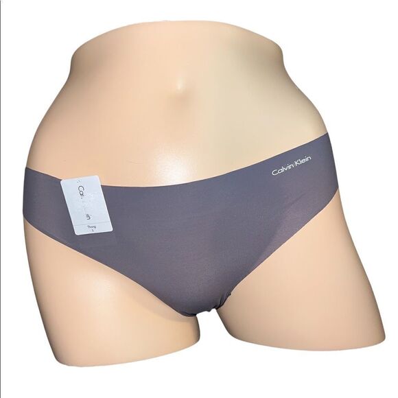 Calvin Klein Bleached Denim Purple Womens Invisibles Thong Underwear D3428 S NWT - Picture 2 of 7